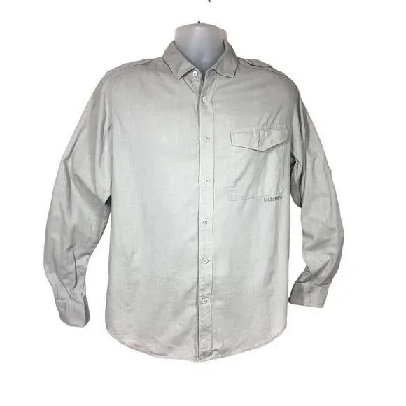 Billabong Shirt Mens M Light Tan Shoulder Tap Long Sleeve Minimalist Vintage - Picture 3 of 13